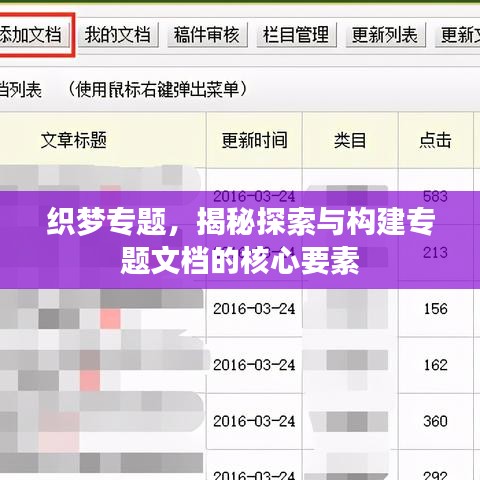 织梦专题，揭秘探索与构建专题文档的核心要素